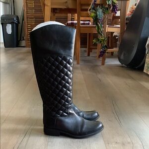 Black Quilted Knee-High Boots